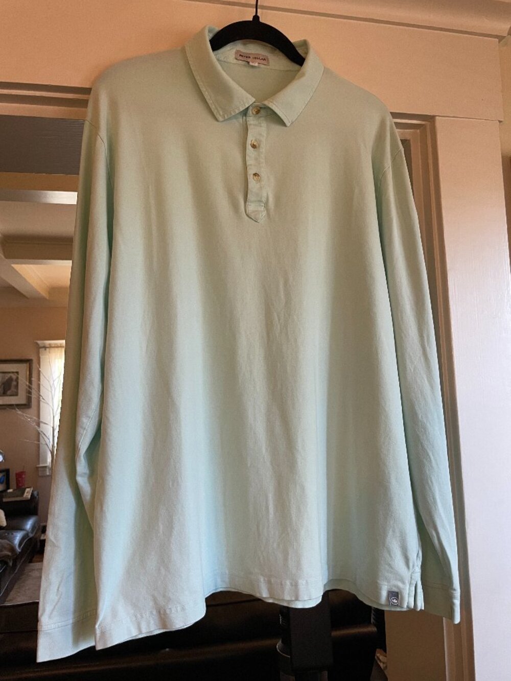 Peter Millar Mint Green Pima Cotton Long Sleeve Polo - L